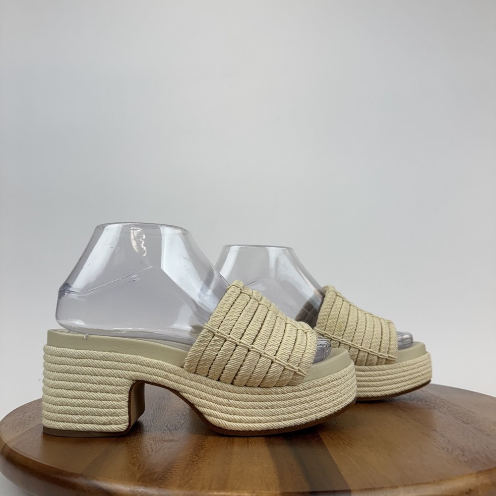 New Womens Vince Margo Cord Comfort Ivory Leather Platform Heeled Sandals Size 6